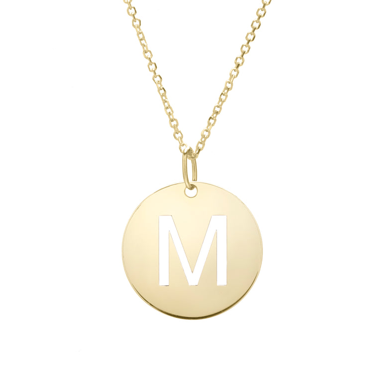 14K Gold Disc Initial M Necklace-Yellow | Lobster