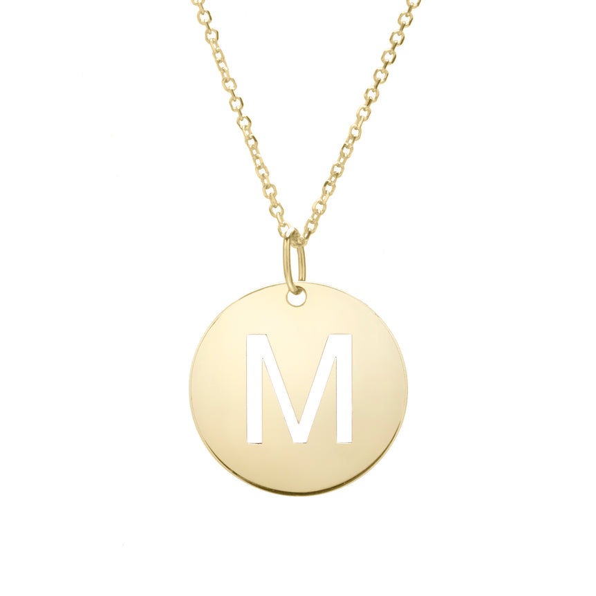 14K Gold Disc Initial M Necklace-Yellow | Lobster