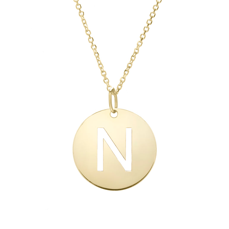 14K Gold Disc Initial N Necklace-Yellow | Lobster