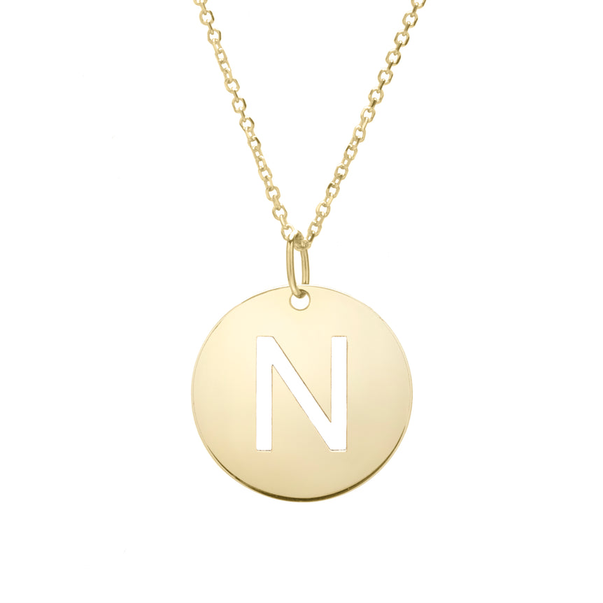 14K Gold Disc Initial N Necklace-Yellow | Lobster
