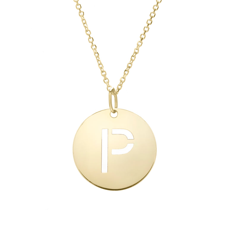 14K Gold Disc Initial P Necklace-Yellow | Lobster