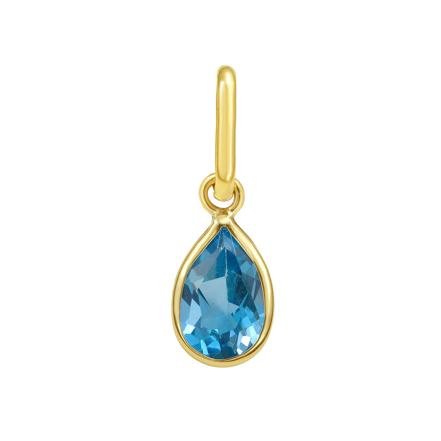 14K Pear Blue Topaz Charm-Yellow