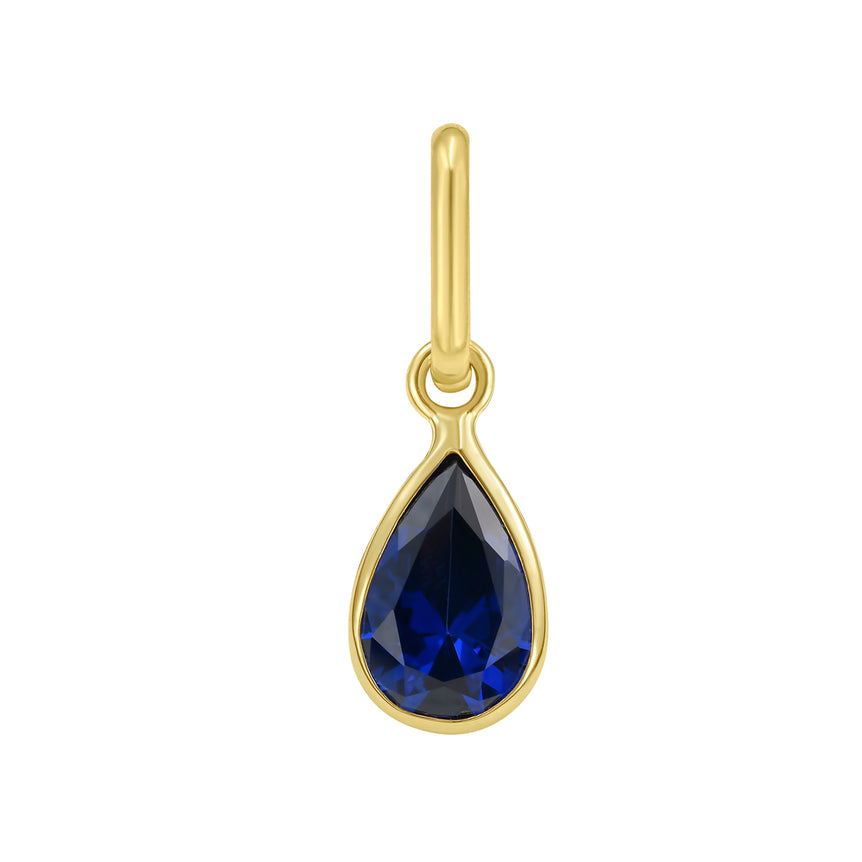 14K Pear Blue Sapphire Charm-Yellow