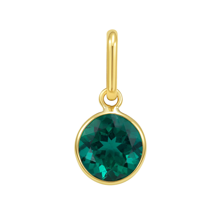14K Round Emerald Charm-Yellow