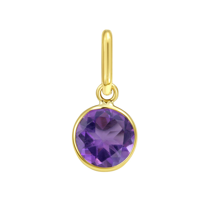 14K Round Amethyst Charm-Yellow