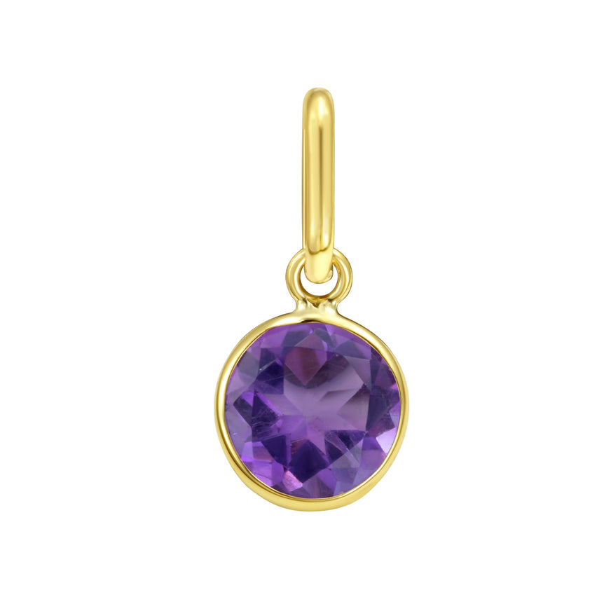 14K Round Amethyst Charm-Yellow