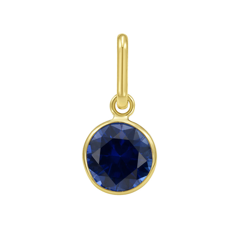 14K Round Blue Sapphire Charm-Yellow