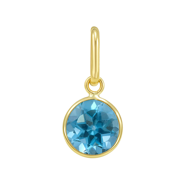 14K Round Blue Topaz Charm-Yellow