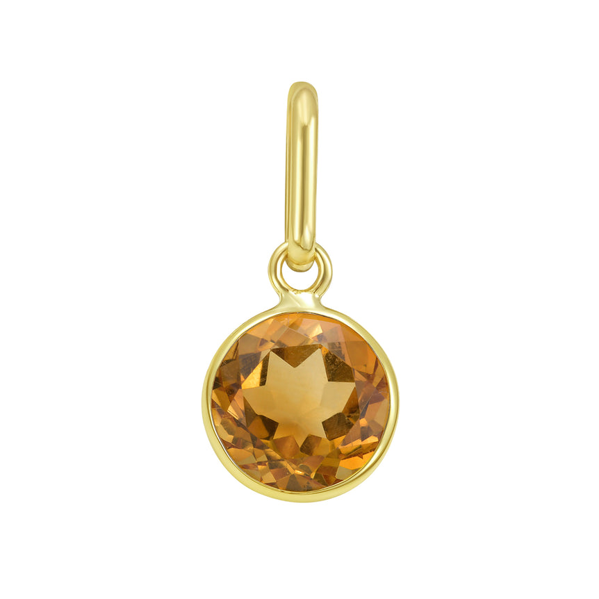 14K Round Citrine Charm-Yellow