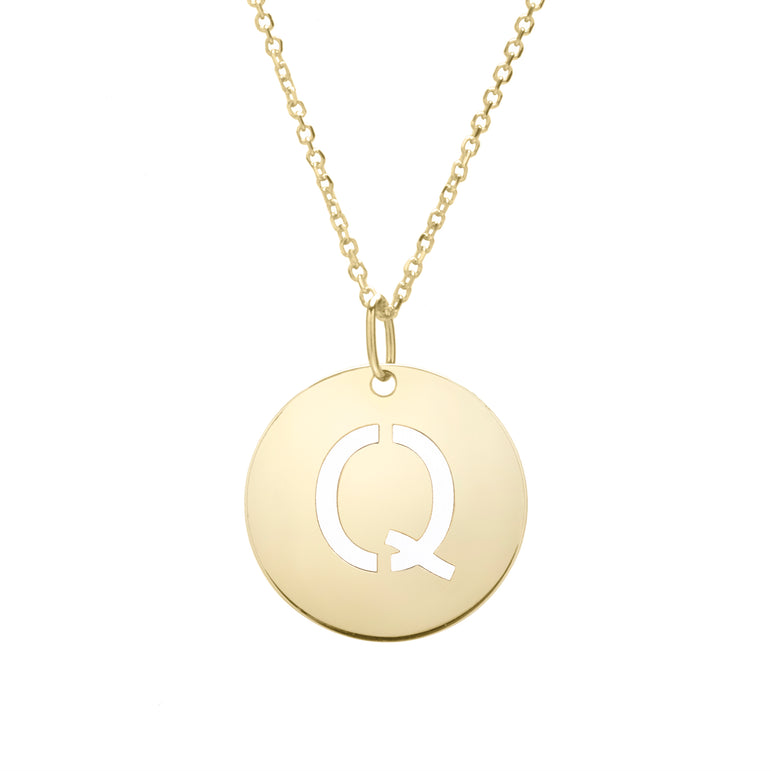 14K Gold Disc Initial Q Necklace-Yellow | Lobster