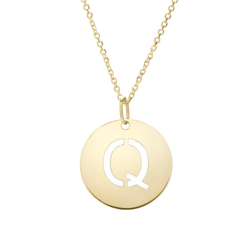 14K Gold Disc Initial Q Necklace-Yellow | Lobster