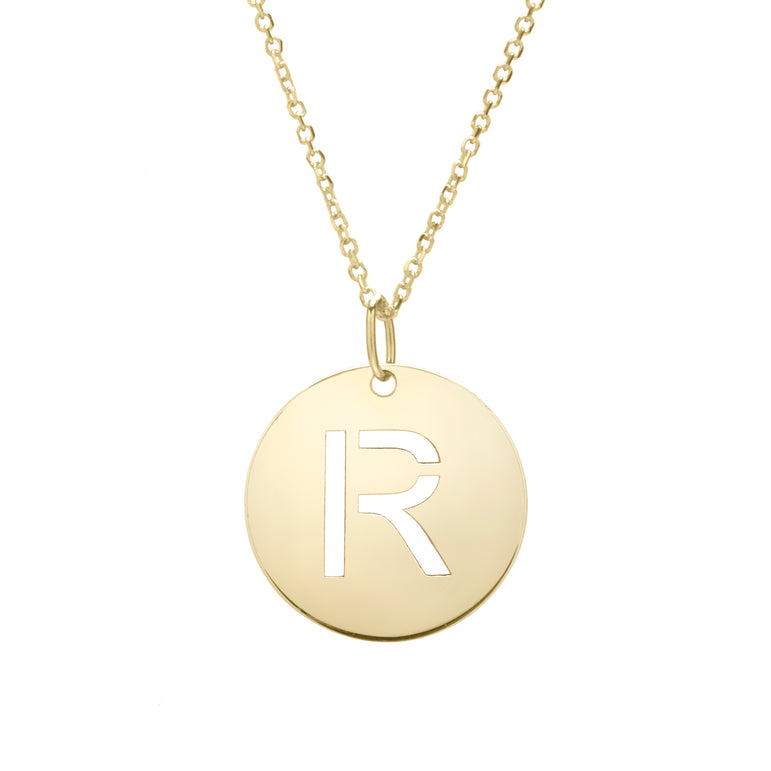14K Gold Disc Initial R Necklace-Yellow | Lobster