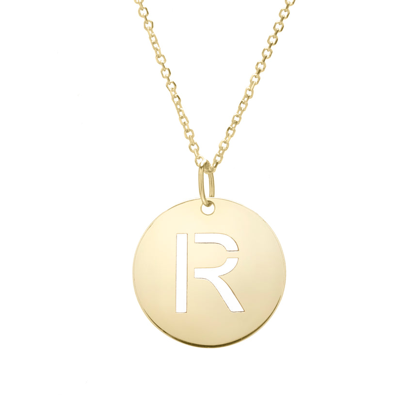 14K Gold Disc Initial R Necklace-Yellow | Lobster