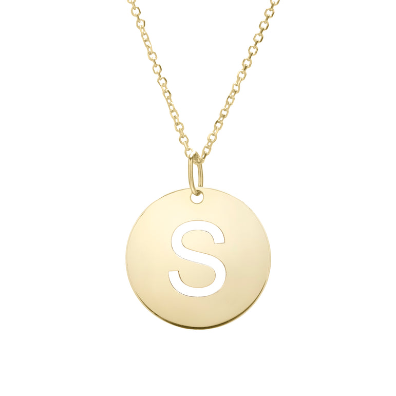 14K Gold Disc Initial S Necklace-Yellow | Lobster