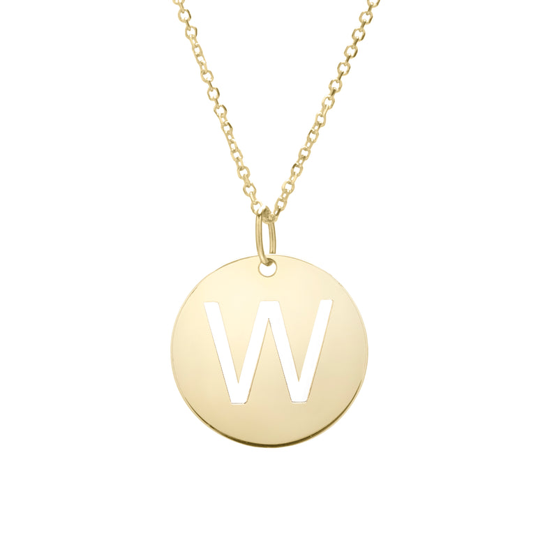 14K Gold Disc Initial W Necklace-Yellow | Lobster