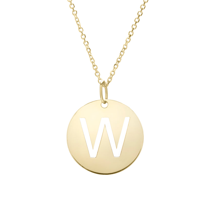 14K Gold Disc Initial W Necklace-Yellow | Lobster