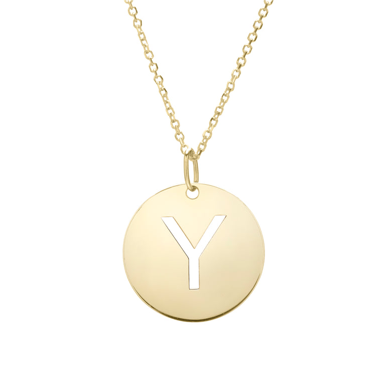14K Gold Disc Initial Y Necklace-Yellow | Lobster