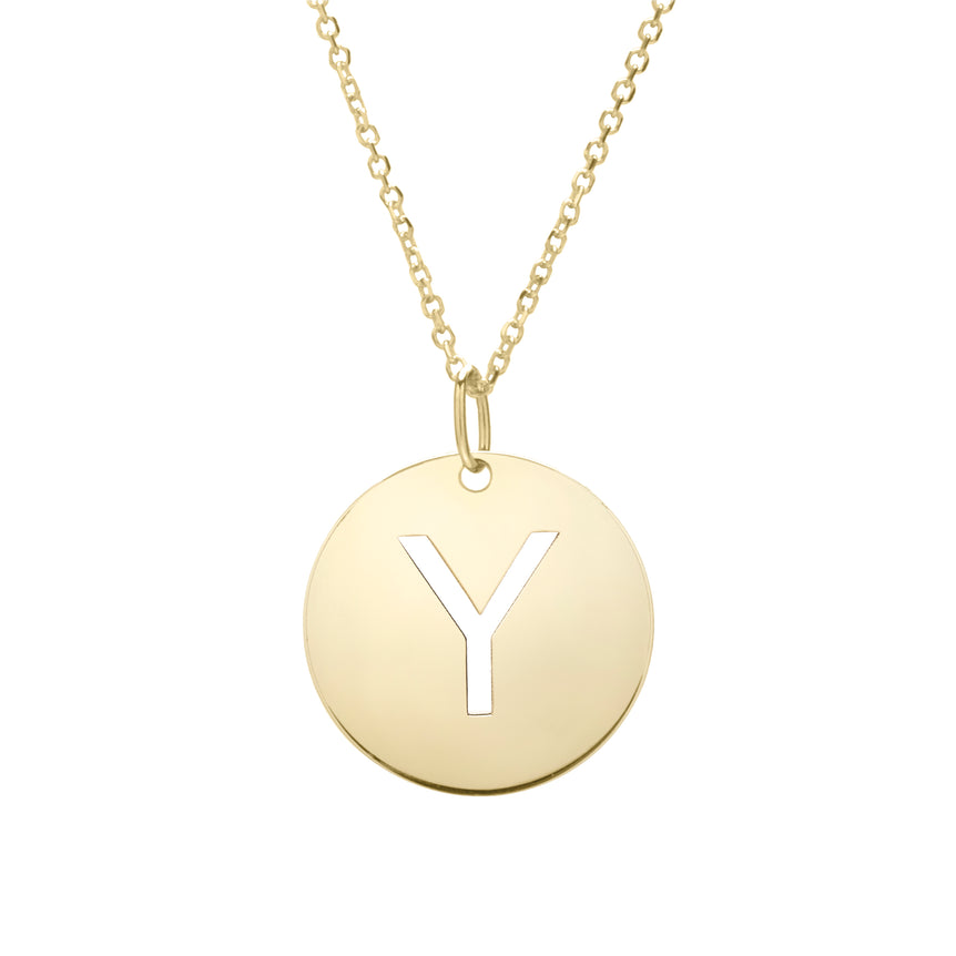 14K Gold Disc Initial Y Necklace-Yellow | Lobster
