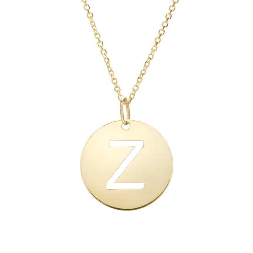 14K Gold Disc Initial Z Necklace-Yellow | Lobster