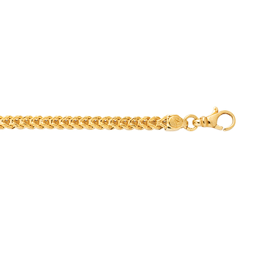 14K Gold 4.4mm Semi-Solid Square Franco Chain-Yellow | Pear Shaped Lobster