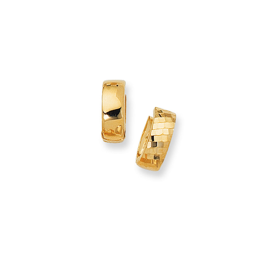 14K Gold Reversible Diamond Cut & Polished Huggie Earring-Yellow | Snap