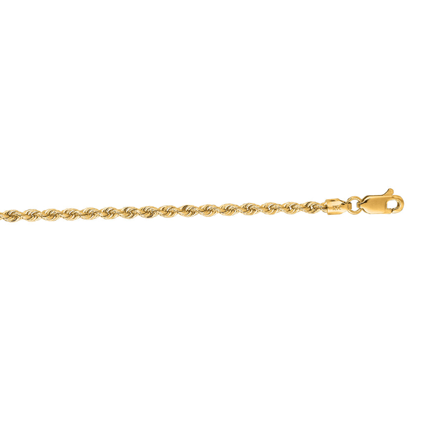 14K Gold 2.5mm Rope Chain -Yellow | Lobster
