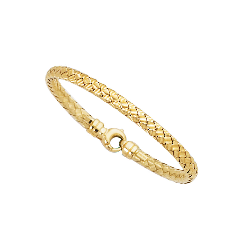 14K Gold Medium Weaved Bangle-Yellow | Lobster