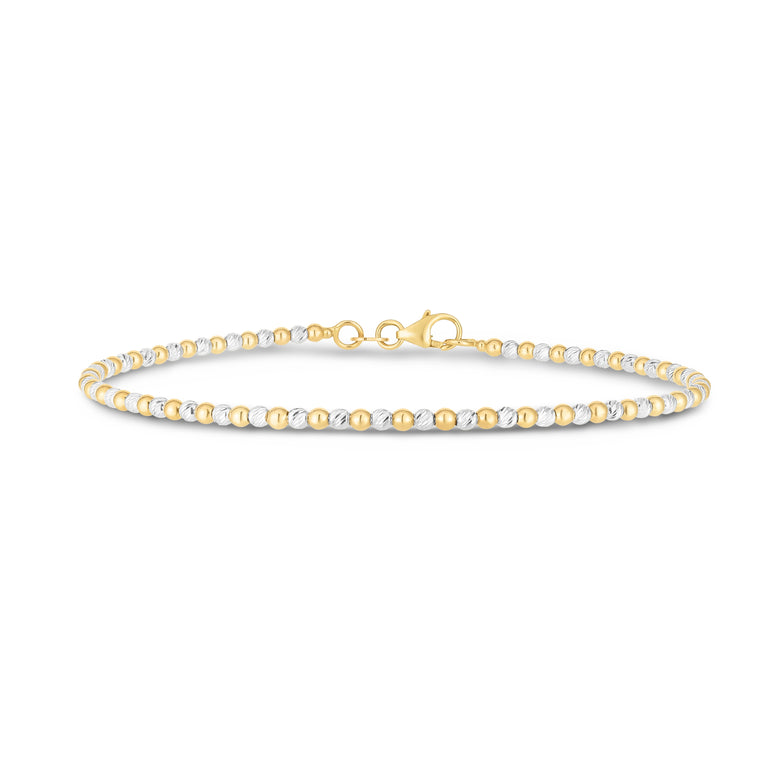 14K Two-tone Pallina Bead Bracelet-Two-tone | Pear Shaped Lobster