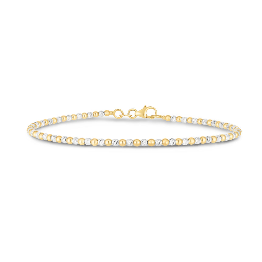 14K Two-tone Pallina Bead Bracelet-Two-tone | Pear Shaped Lobster
