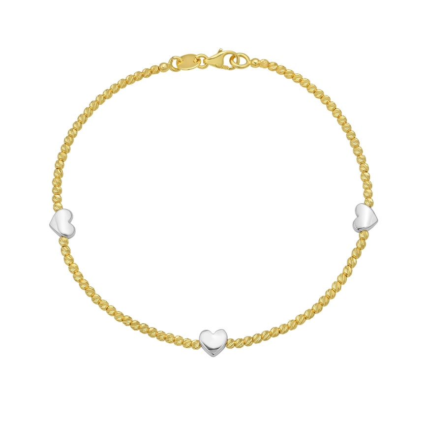 14K Heart Station Bead Bracelet-Two-tone | Lobster
