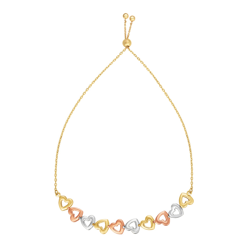 14K Gold Hearts Friendship Bracelet-Tri-color | Draw String