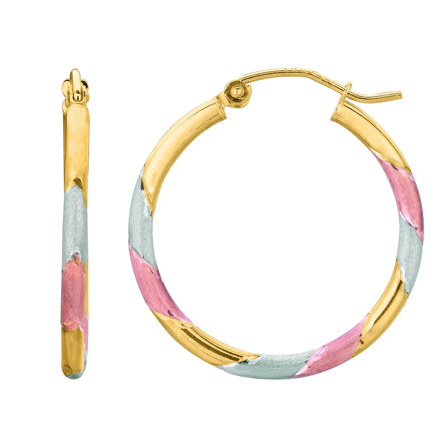 14K Gold Polished Hoop Earring-Tri-color | Hinged