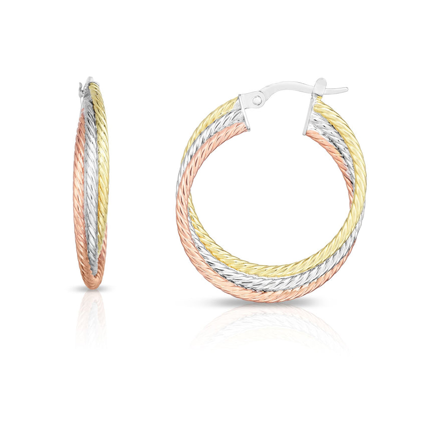14K Tri-color Gold Twist Hoop Earring-Tri-color | Hinged