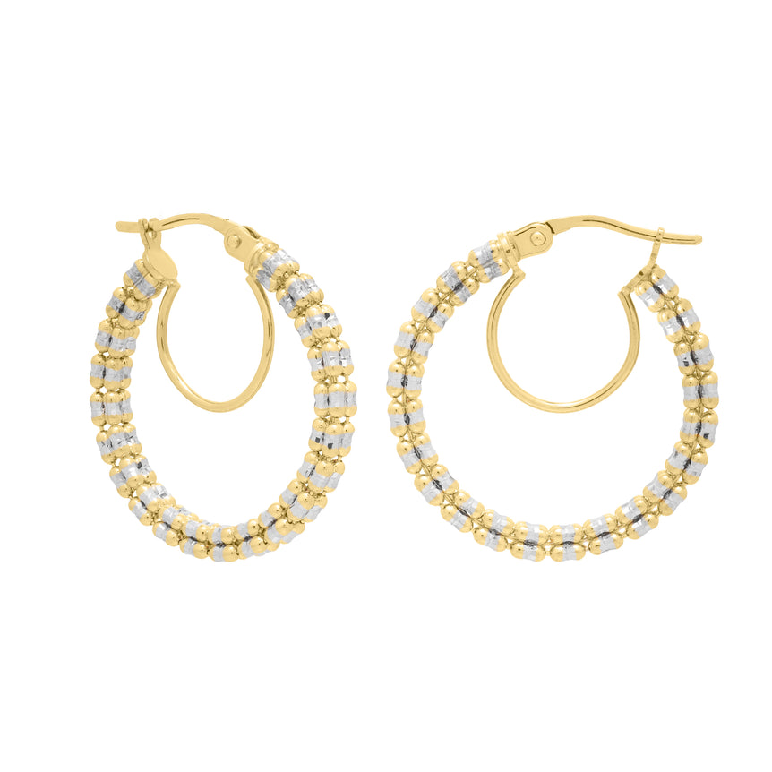 14K Gold Iced Round Hoops-Two-tone | Hinged