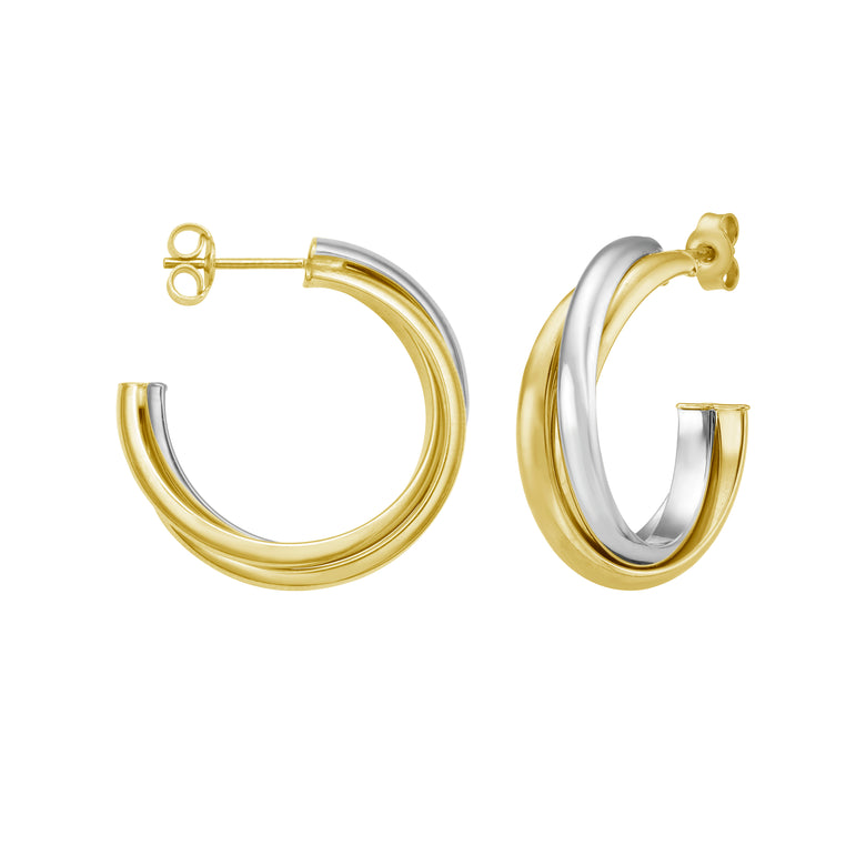 14K Interlocking Trinity C-Hoops-Two-tone | Push Back