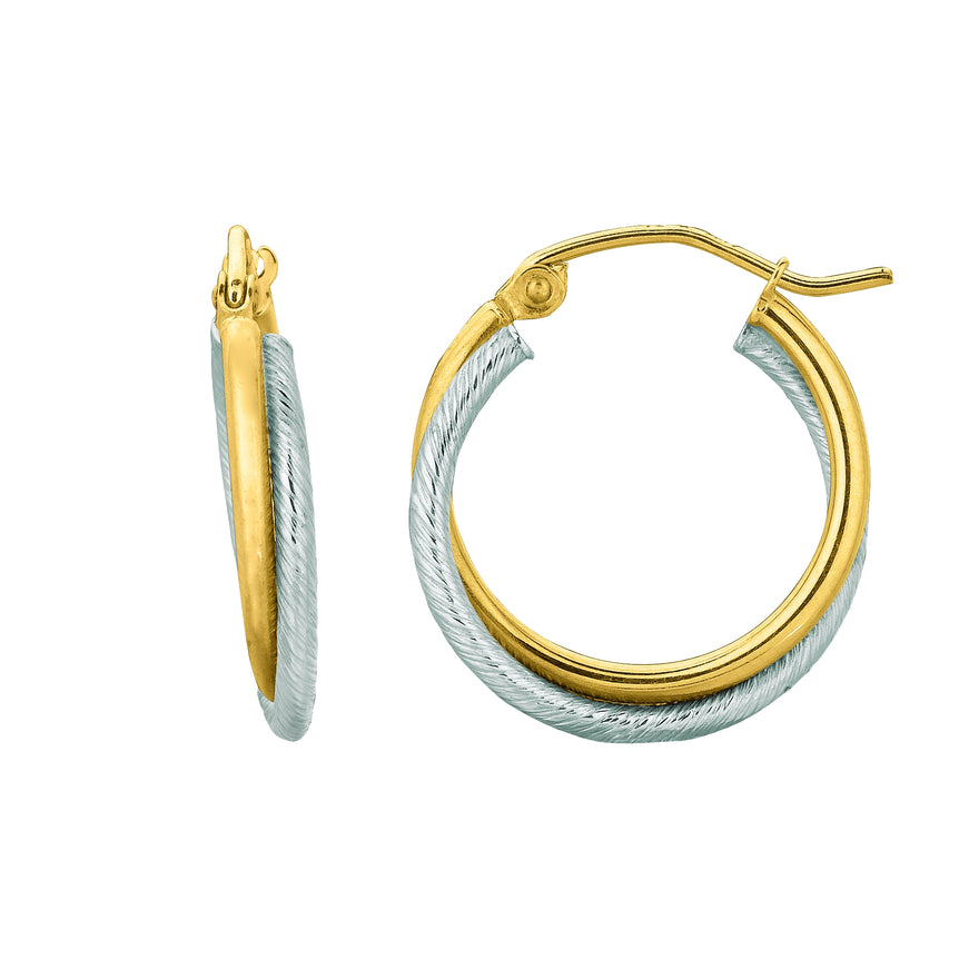 14K Gold Double Row Polished Hoop Earring-Two-tone | Hinged