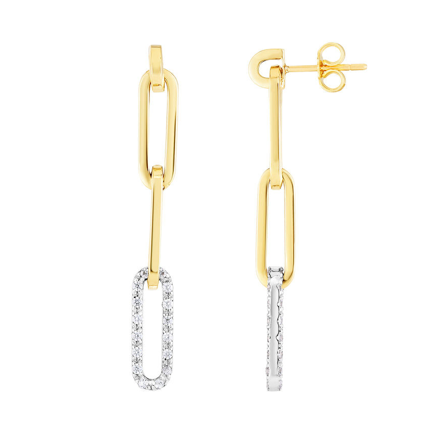 14K Diamond Paperclip Earrings-Two-tone | Push Back