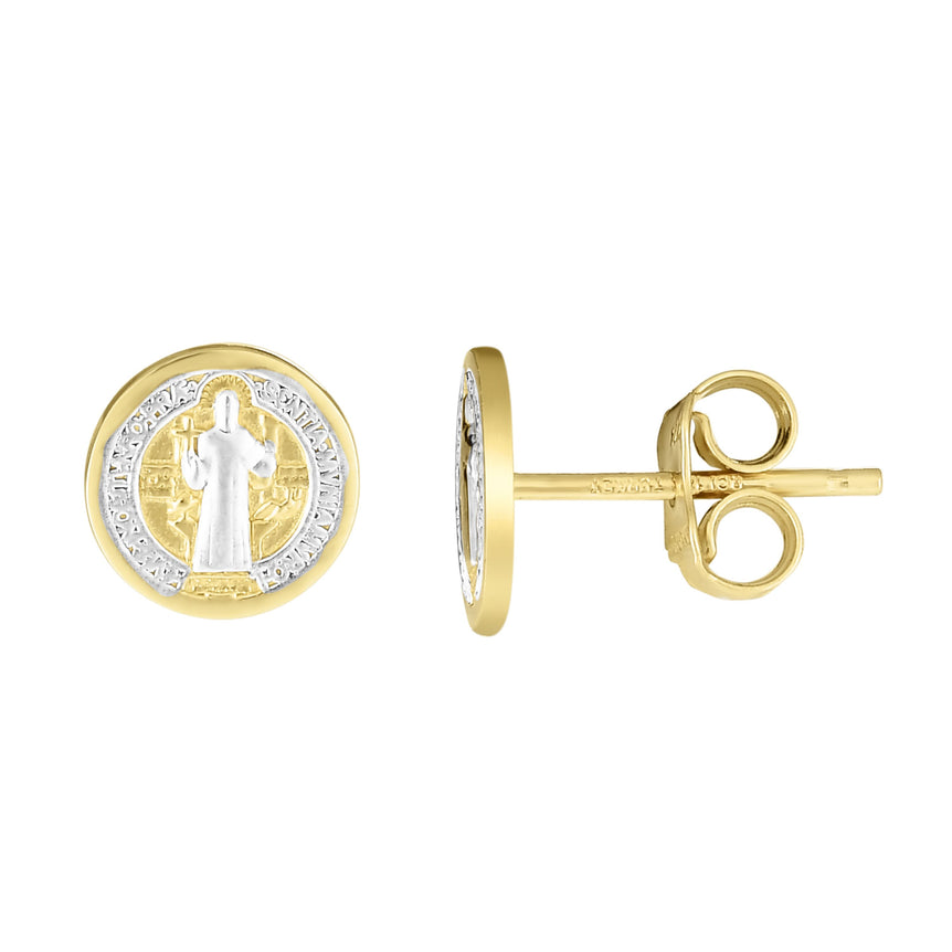14K Gold Guadalupe Religious Stud Earring-Two-tone | Push Back