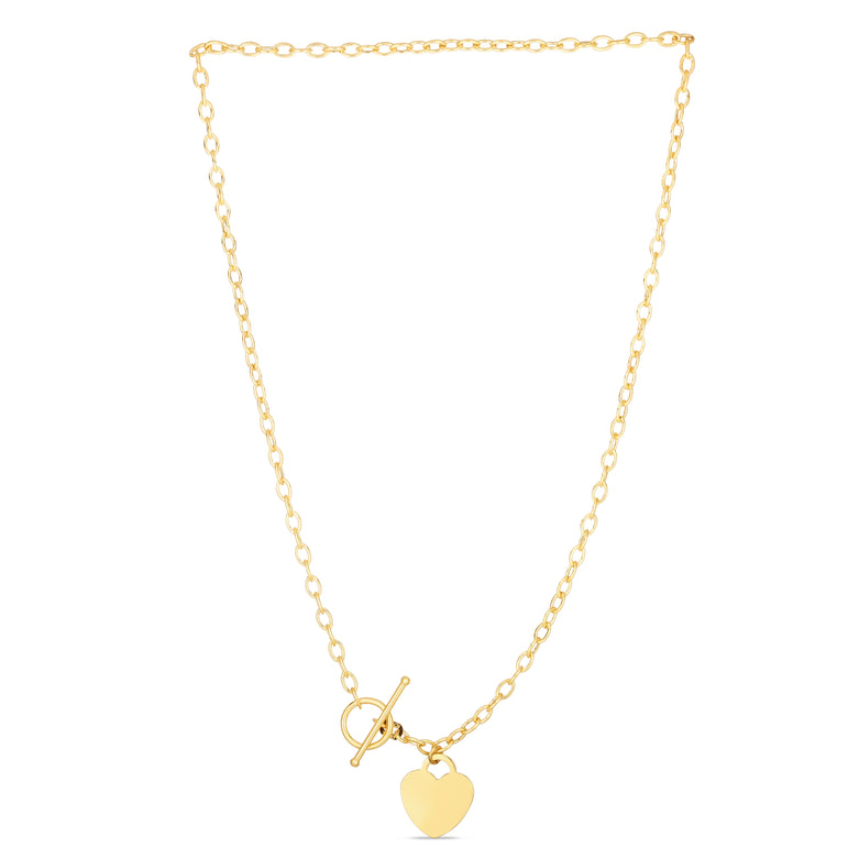 14K Gold Heart Charm & Toggle Oval Link Chain -Yellow | Toggle