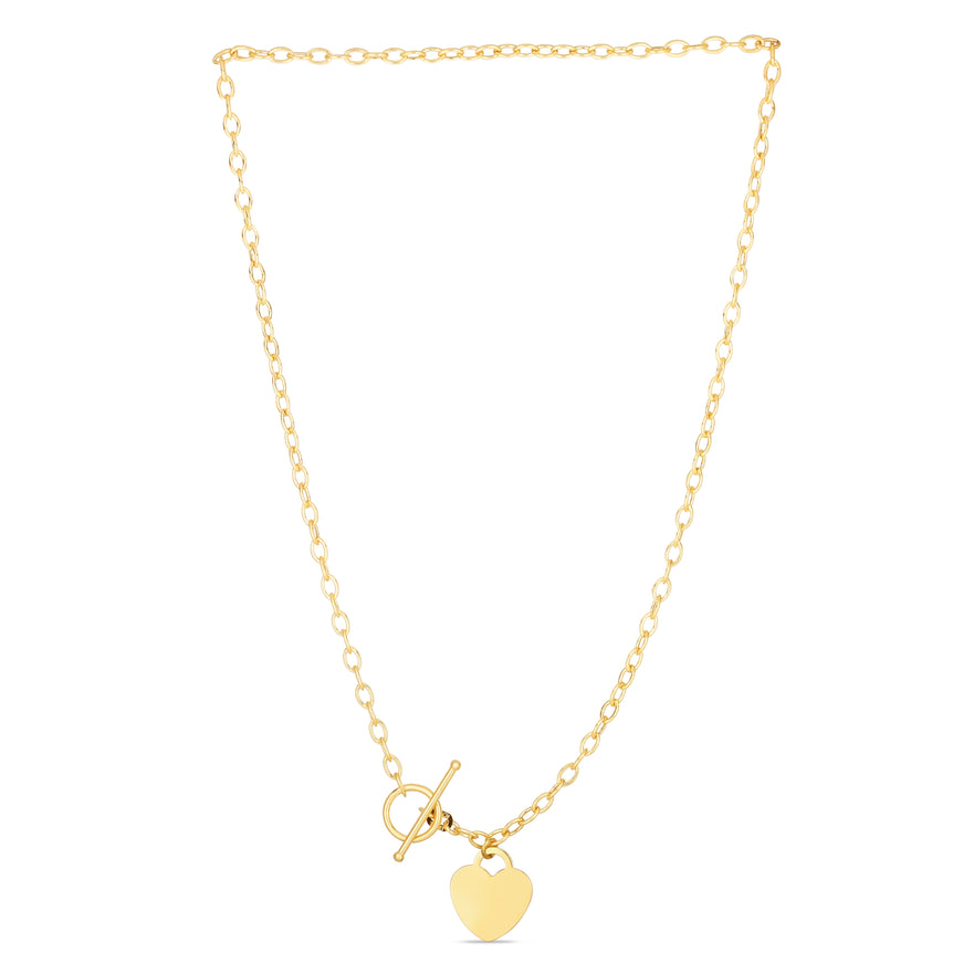 14K Gold Heart Charm & Toggle Oval Link Chain -Yellow | Toggle