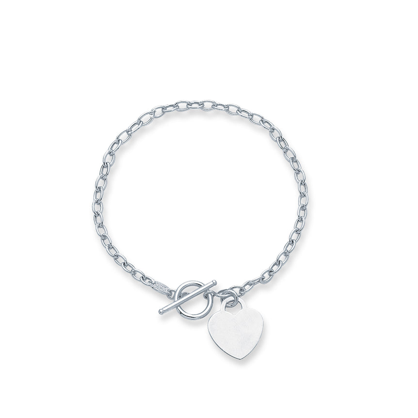 14K Gold Heart Charm & Toggle Oval Link Chain -White | Toggle