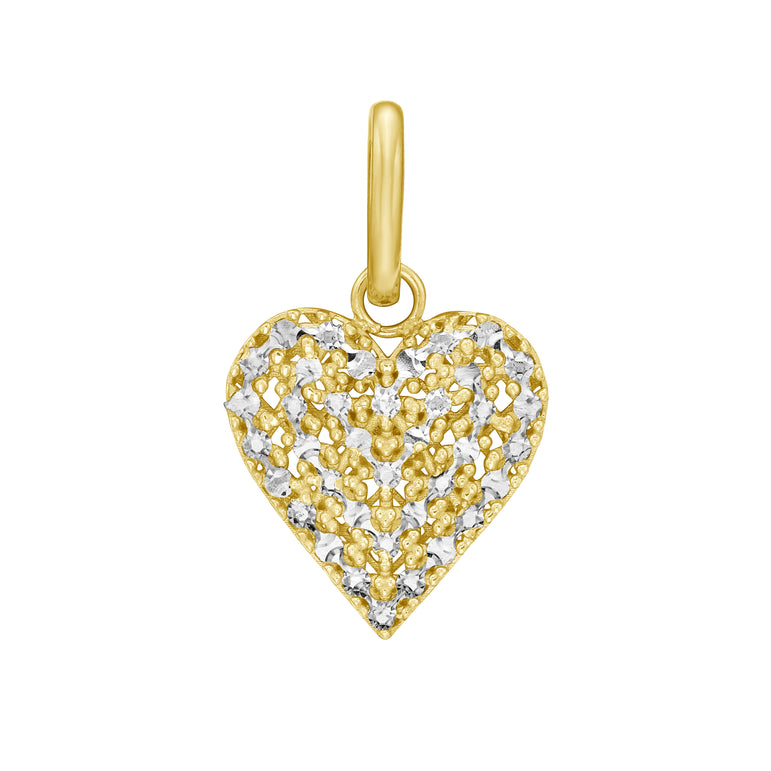 14K DC Pave Heart Charm-Two-tone