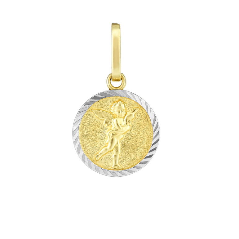 14K Two-tone Gold Angel Religious Medal-Two-tone