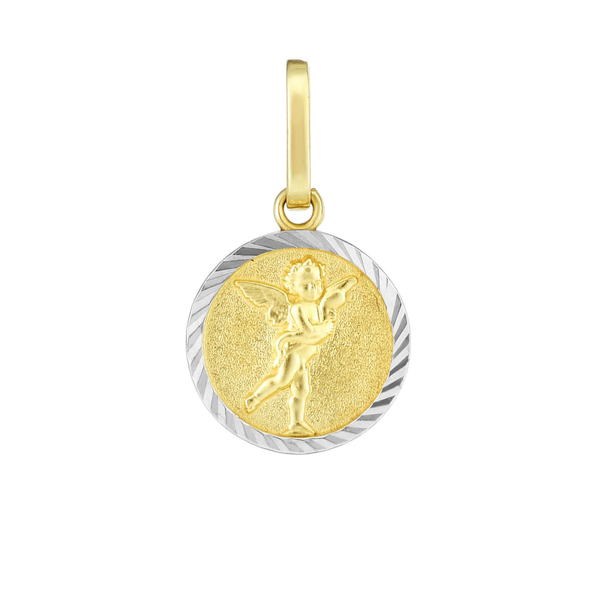 14K Two-tone Gold Angel Religious Medal-Two-tone