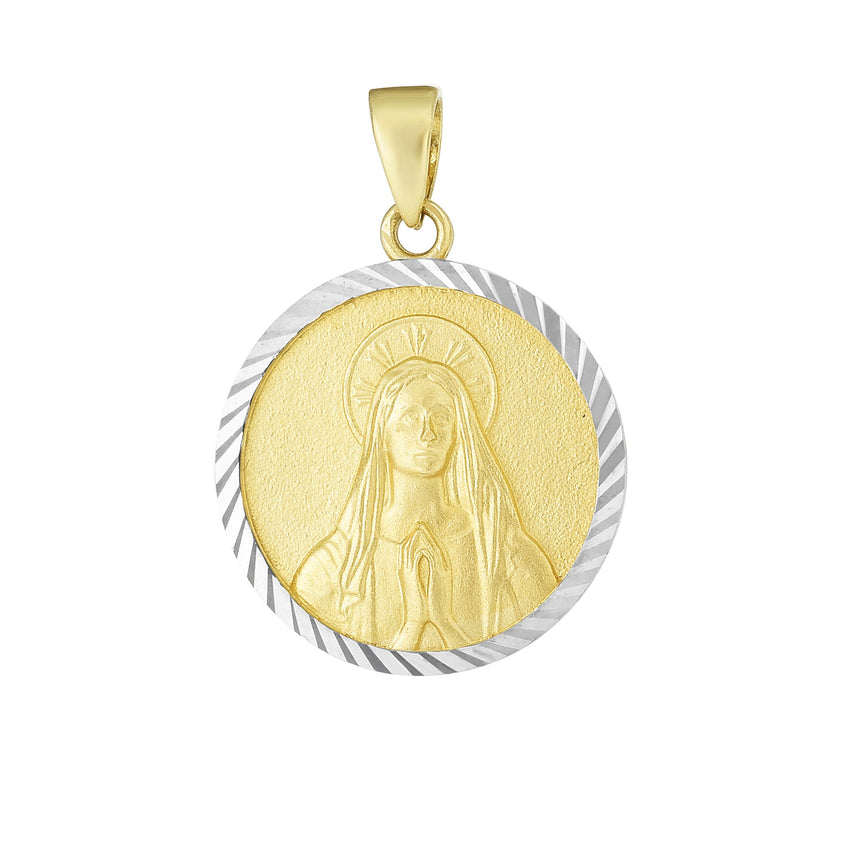 14K Two-tone Gold Blessed Mary Religious Medal-Two-tone