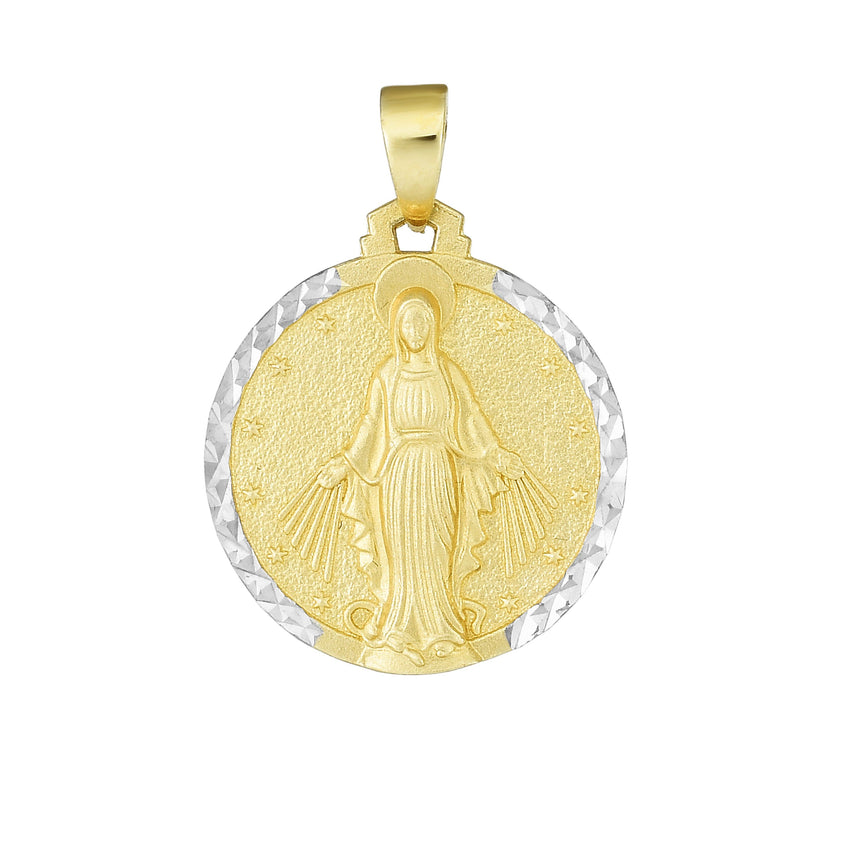 14K Gold Blessed Mary Religious Medal-Two-tone
