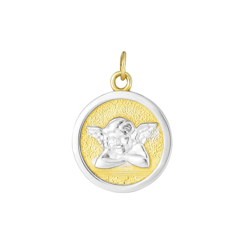 14K Gold Angel Religious Medal-Two-tone