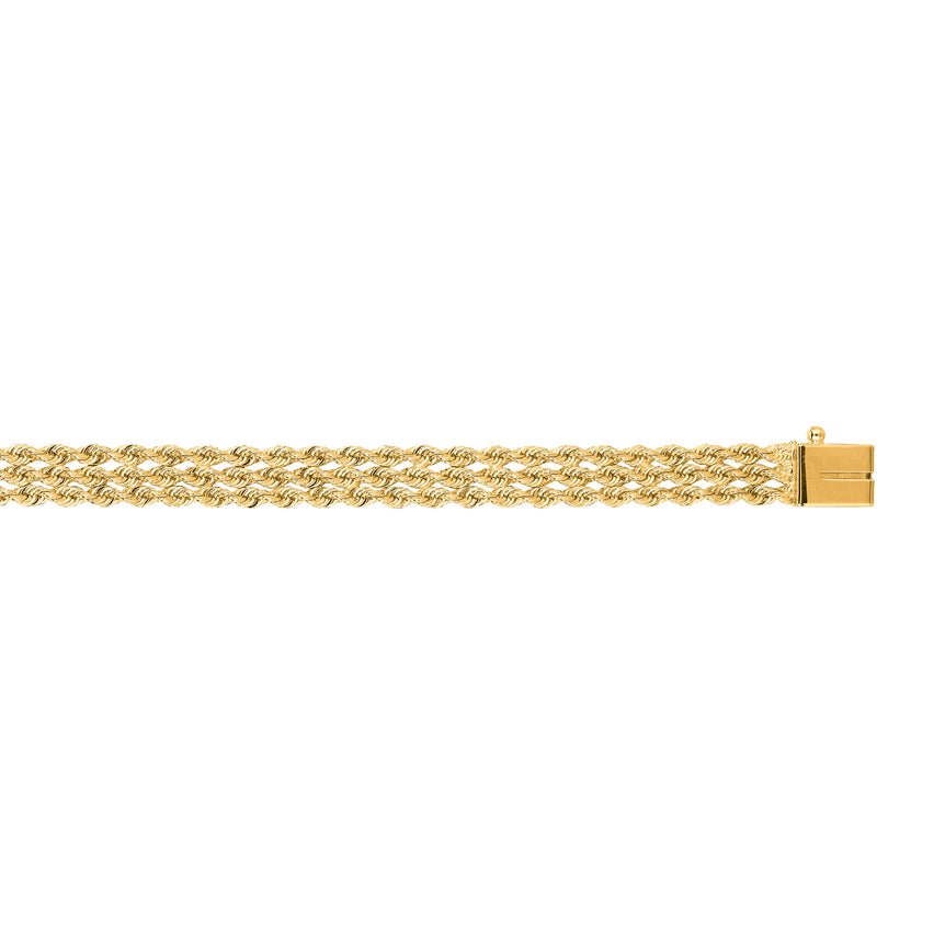 14K Gold 5.9mm Triple Row Rope Chain Bracelet-Yellow | Box with Figure 8