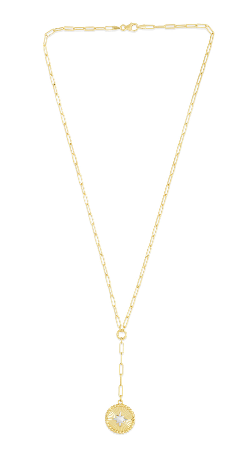 14K Gold Star Two-tone Medallion Lariat Necklace-Two-tone | Pear Shaped Lobster