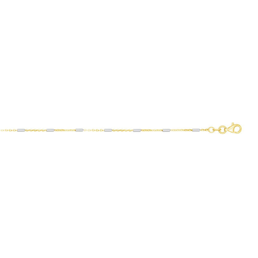 14K Gold 1.4mm Two-tone Polished Bar Station Saturn Chain -Two-tone | Pear Shaped Lobster